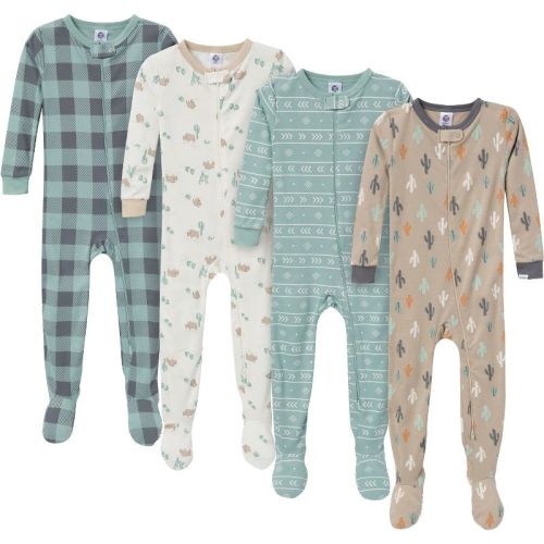 Gerber Baby Boys' Snug Fit Footed Pajamas, 4-Pack, Desert Animals, 0-3 months