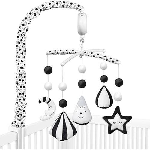 FEISIKE Baby Crib Mobile, Crib Toys Hanging with 35 Lullabies, 3 Modes Digital Musical Box(Turn Only, Music Only, Turn & Music Newborn Baby Toys Black/White for Boys and Grils