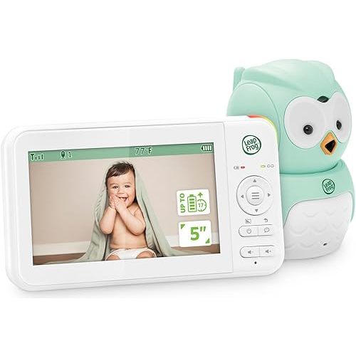 LeapFrog LeapView Twoo Video Baby Monitor (Non-WiFi), 5-Inch Screen, 360° Coverage Owl Camera | 31-Hr Battery, 1,000ft Range, Secure FHSS, VOX, Two-Way Talk, Temperature | Blue