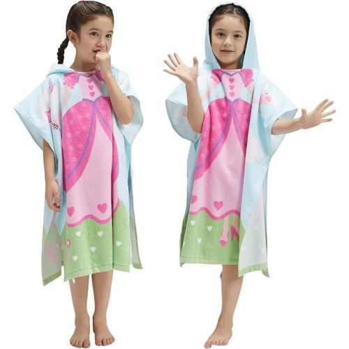Kids Hooded Towel Bath Beach Soft Cotton Towels Girls Absorbent Pool Wrap with Hood Baby Toddler Poncho Robe(Princess,3-4Years/Height:33"-43")