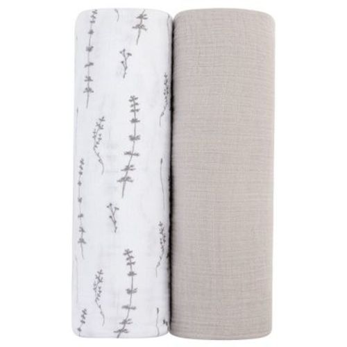 Ely's & Co. Cotton Muslin Swaddle Blanket Mauve Tulip And Stripes 2 Pack
