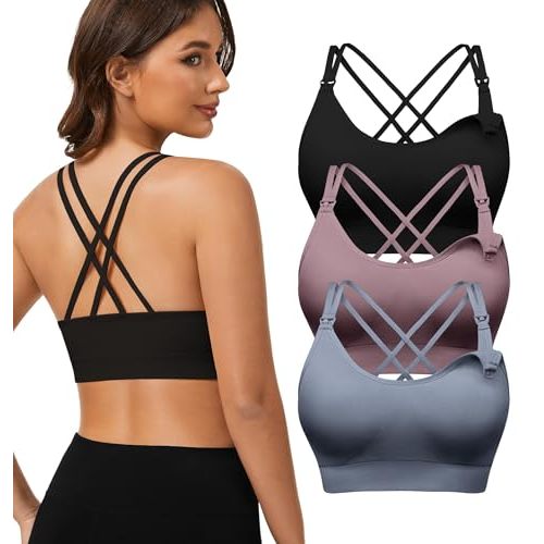 Angelhood Nursing Bras for Breastfeeding, Criss-Cross Back Nursing Sports Bra, Low Impac Support Yoga Maternity Bras