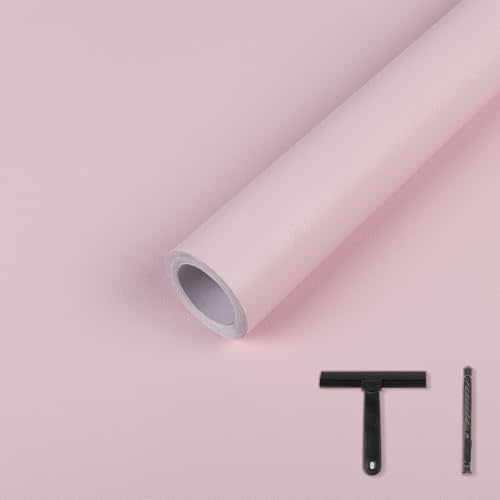 LXCREAT Pink Peel and Stick Wallpaper, Pink Contact Paper 17.71in×118in, Self Adhesive Removable Wallpaper Vinyl Waterproof for Girls Bedroom Furniture with Scraper, Paper Cutter