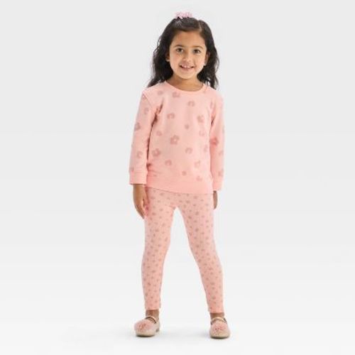 Toddler Girls' Floral Top and Bottom Set - Cat & Jack™ 18M: Botanical Pattern, Adjustable Waistband, French Terry
