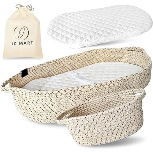 Cream Color Baby Changing Caddy with Waterproof Diaper Pad - Moses Basket for Newborns, Dresser Changing Table Basket