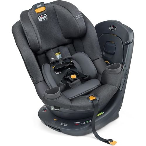 Chicco Fit360 ClearTex Rotating Convertible Car Seat with 360 Degree Rotation for Rear-Facing and Forward-Facing, LeverLock Self-Tensioning Lock System | Carbon/Grey