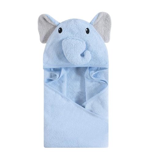 Hudson Baby Unisex Baby Cotton Animal Face Hooded Towel, Light Blue Elephant, One Size