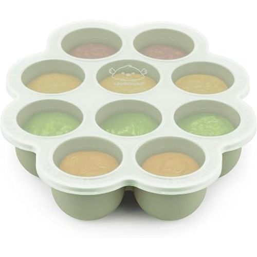 KeaBabies Silicone Food Freezer Trays with Lid, 2oz x 10 Pods (Sage)