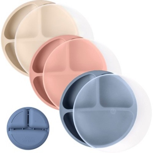 WeeSprout Silicone Plates for Babies & Toddlers 100% Food-Grade Dishes - With Lids, 3 Pack