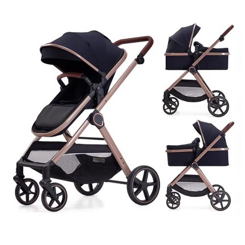 Lortsybab 2 in 1 Baby Stroller, Newborn Infant Toddler Convertible Bassinet Pram Stroller for 0-36 Months Old Babies (Black)