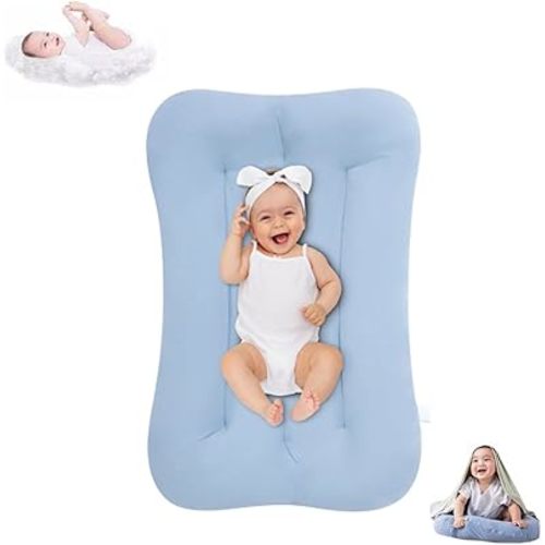 Lucakuins Baby Lounger 0-24 Months, Baby Lounger for Newborn, Soft Organic Cotton Breathable Lounger for Infants (Greyblue Baby Lounger)