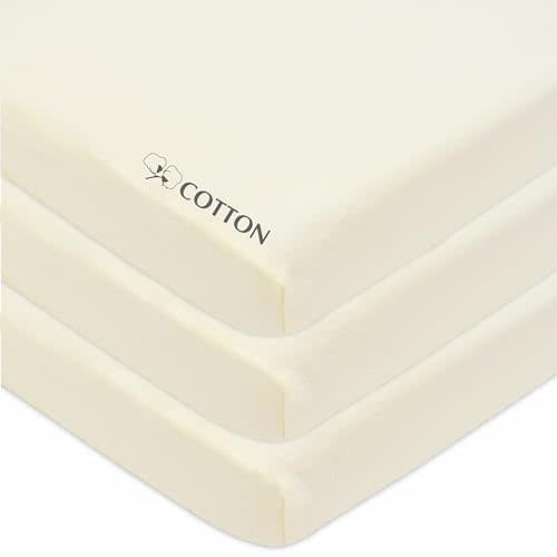 American Baby Company 3 Pack 100% Natural Cotton Fitted Mini Crib Sheets 38" x 24" - Soft & Breathable Small Nesting Portable Sheets, Fits Pack N Play Mattresses, Cream, for Boys & Girls