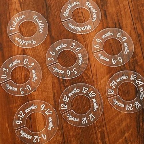 Acrylic Baby Size Closet Dividers Clear Hanging Baby Closet Organizer Newborn to Toddler Thicken Baby Wardrobe Organizer Fits 3.5" Rod for Home Nursery Supplies, 8Pcs