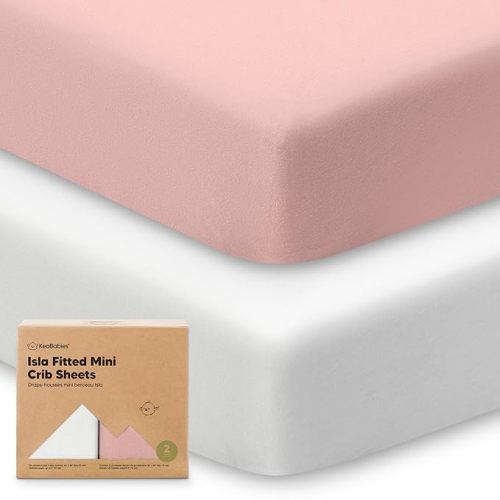 Pack and Play Sheets Fitted - 2-Pack Mini Crib Sheets for Pack N Play Mattress, Soft & Cozy, Neutral Toddler Playard Bedding, Snug Fitted Mini Baby Crib Mattress Cover Set for Boys, Girls (Rose)