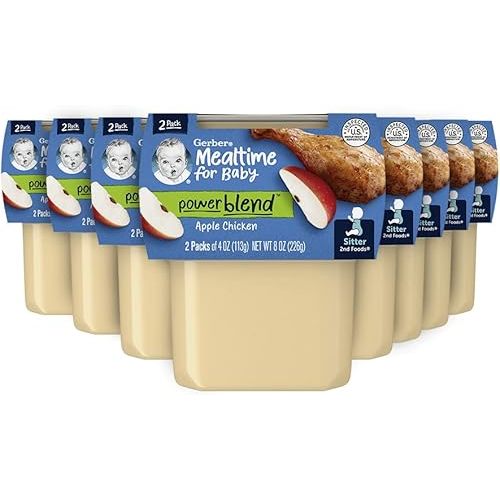 Gerber Baby Food 2nd Foods, Dinner, Apple Chicken Puree, 4 Ounce Tubs, 2-Pack (Pack of 8)