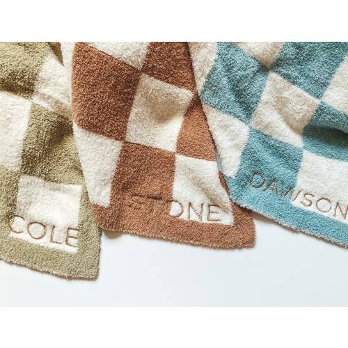 Super Soft Cozy Checkered & Solid Embroidered  Baby Toddler Decorative Blanket