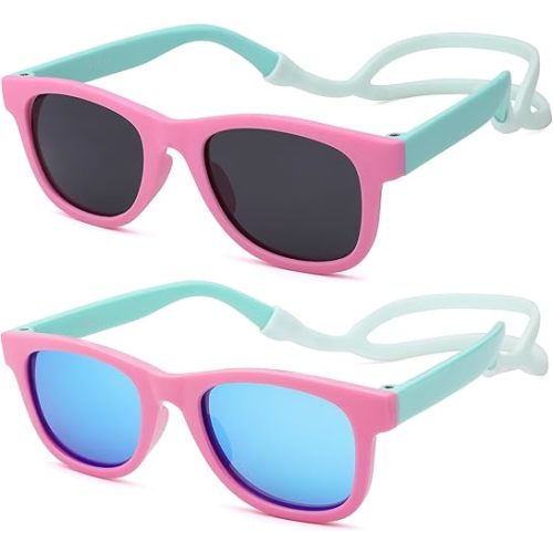 Hycredi Flexible Bendable Baby Polarized Sunglasses with Strap for Newborn Infant Boys Girls Age 0-18 Months