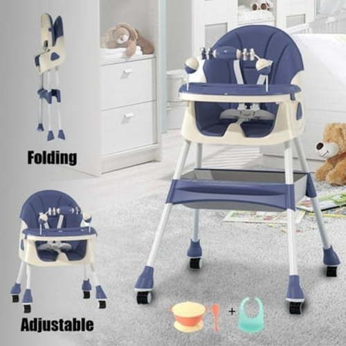 MONEHANE 4-in-1 Baby Highchair Adjustable Kid Toddler Dining Chairs Eat & Grow Convertible Chair with 5-Point Harness, Dinner Plate, Blue