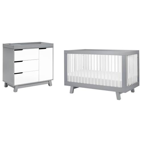 Babyletto Hudson 2- Piece Nursery Set with 3 -In- 1 Crib and Dresser in Grey and White