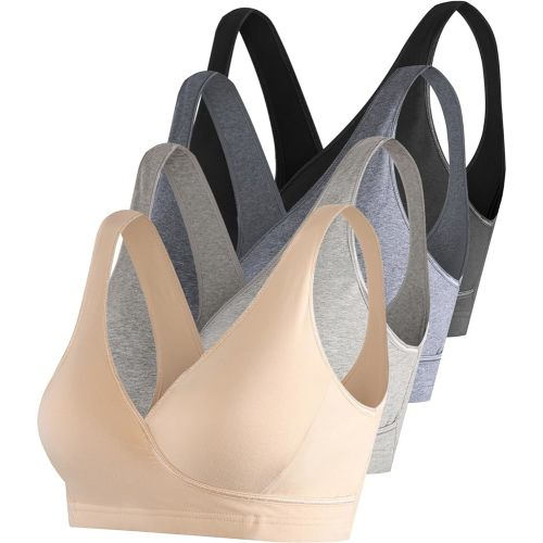 SUIEK 4 Pack Nursing Sleep Bra Maternity Bralette Cotton Breastfeeding Bras