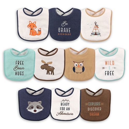 Hudson Baby® 10-Pack Raccoon Drooler Bibs in Brown