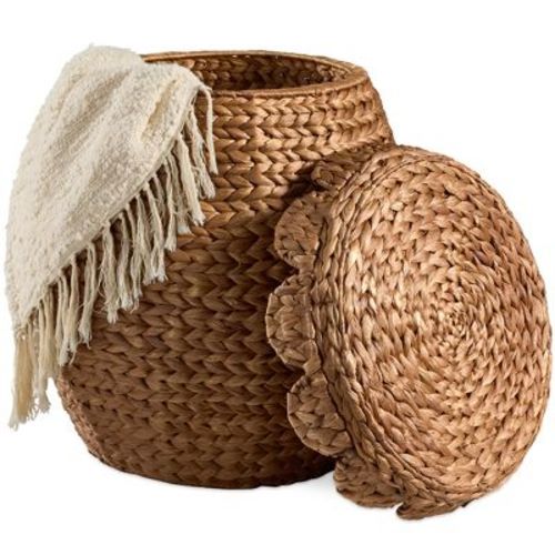 Best Choice Products Scalloped Water Hyacinth Storage Tote Basketwith Lid - Chestnut