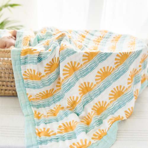 Sun + Wave 6 Layer Organic Bamboo Muslin Blanket – Coca + B.