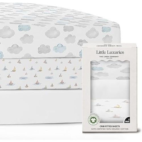 100% Organic Cotton Crib Sheets (3-Pack) - GOTS Certified - Breathable Organic Crib Sheets - Double-Elastic for Secure Fit, Extra Protection for Your Baby - Gender-Neutral Sheet (28"x55")/ 140 x 70cm