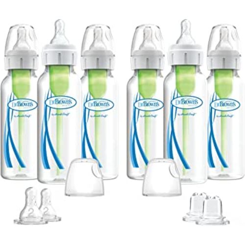 Dr. Brown's Options Plus Baby Bottles, 8 Ounce, 6 Count Plus 2 Bonus Level 2 Nipples and Sippy Spouts