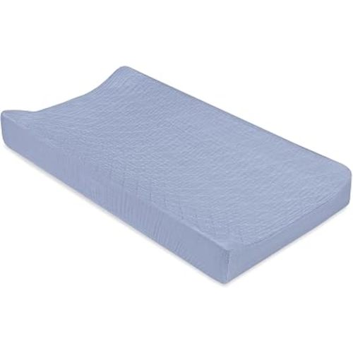 Babyletto 100% Quilted Organic Cotton Changing Pad Cover, GOTS-Certified, Fitted 360°, Ultra-Soft and Breathable Muslin - Dewdrop Blue