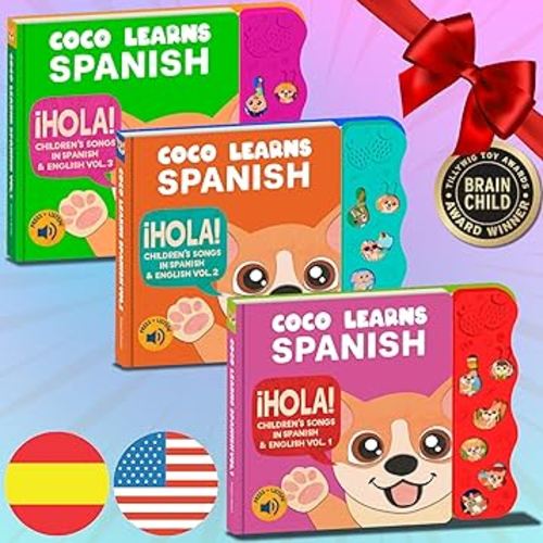 Coco Learns Spanish Bundle Deal, Spanish Toys for Toddlers 1-3, Spanish Baby Books, Bilingual Children’s Book, Baby Books 0-6 Months in Spanish, Libros En Español para Niños, Baby Musical Toys
