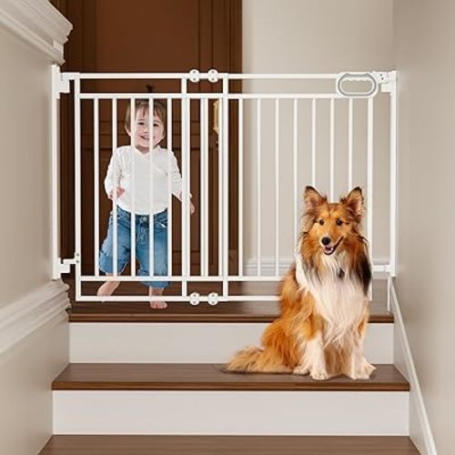 Grownsy Baby Gate for Stairs- No Bottom Bar, Adjustable Width 29.8” to 43.5” for Child and Pet, Dog Gate with Auto-Close & One-Hand Operation, Screw-in Installation for Doorways and Indoor Use