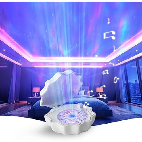Northern Lights Projector, Night light projector for bedroom Built-in Bluetooth Speaker, White Noise, Shell Night Light for Room Decor/Gift for Kids/Party/Music/Relaxation/Birthday (White)