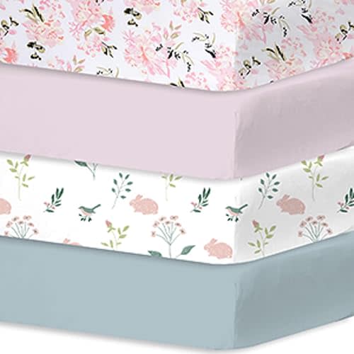 Little Grape Land Crib Sheets for Baby Boys Girls, Soft and Breathable Baby Crib Sheets 52"x28", Crib Mattress Sheet Neutral for Standard Crib and Toddler Bed Mattress (Floral)