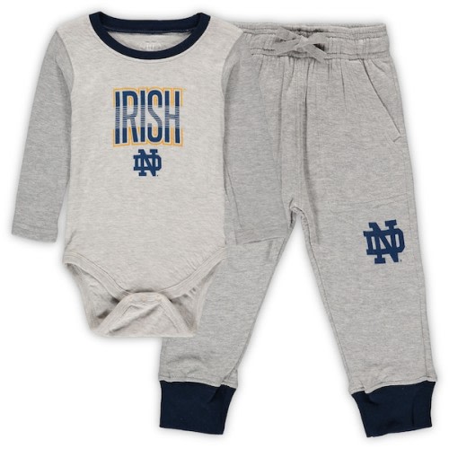 Notre Dame Fighting Irish Wes & Willy Infant Jie Jie Long Sleeve Bodysuit & Pants Set - Heathered Gray/Navy - 12M