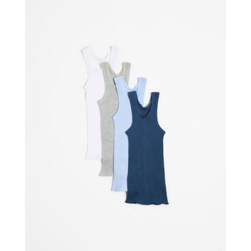 Bonds Baby Singlets 4 Pack - Blues/Grey/White