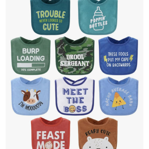 The Peanutshell Baby Boy Terry Bibs Set of 10-100% Cotton, Soft, Absorbent Baby Bibs for Boys, Toddler Baby Boy Bibs Set, Newborn & Infant Bib - Oh Boy!