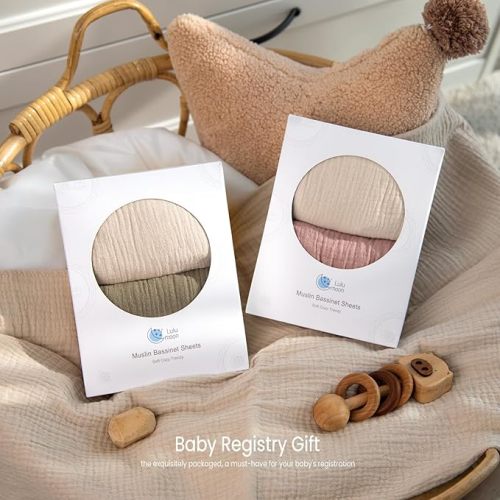 lulumoon Muslin Bassinet Sheets for Baby: Soft Bedside Sleeper Bassinet Fitted Sheets for Boys and Girls