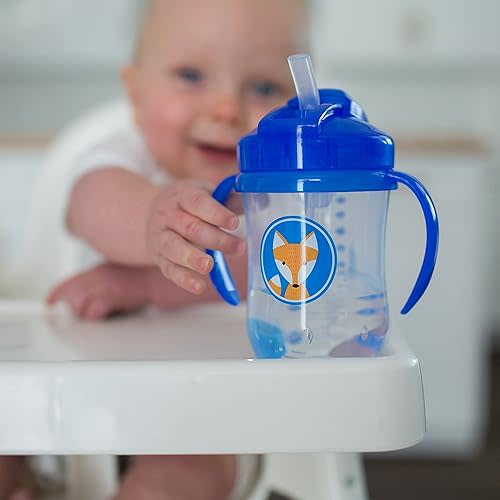 Dr. Brown's Milestones, Baby's First Straw Cup Sippy Cup with Straw, 6m+, 9oz/270ml, 2 Pack, Coral & Olive Green, BPA Free