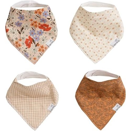 Copper Pearl 4 Pack Soft Cotton Baby Bibs for Drooling and Teething, Absorbent Drool Bibs for Baby Girl and Boy, Adjustable to Fit Newborns to Toddlers, Tons of Styles (Eden)