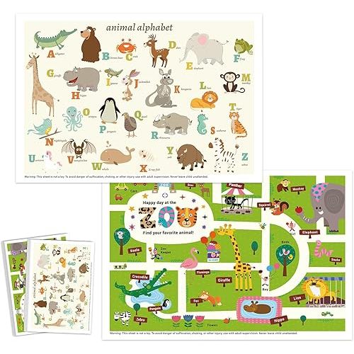 Babebay Disposable Placemats for Baby, 60 Packs Disposable Stick-on Placemats Toddler Placemat for Restaurants, Dining Table, Party, Travel, 12" x 18" with 2 Designs