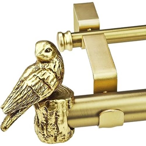 1-1/8 Inch Diameter Brushed Gold Curtain Rod with Bird Design Finials, 36-72'' Telescoping Double Curtain Rods for window width 24-68 inch, 1 pack
