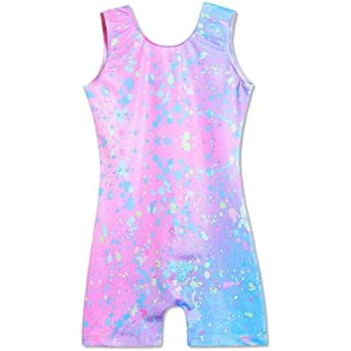 Domusgo Gymnastics Leotards for Girls Sparkly One-Piece Pro Kids Unitard Biketards with Shorts