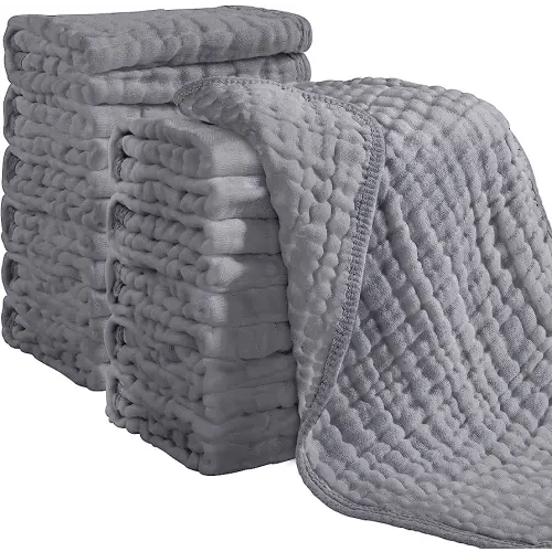 Looxii Muslin Burp Cloths 100% Cotton Muslin Cloths 12 Pack Large 20''x10'' Extra Soft and Absorbent Baby Burping Cloth for Boys and Girls (Grey)