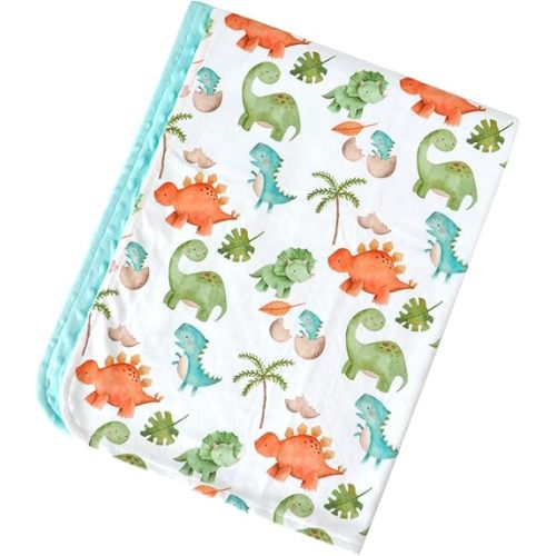 Premium Soft Plush Lightweight Minky Dot Toddler Baby Blanket for Newborn 30"x40" - Soft Baby Blanket for Boys and Girls - (Dinosaur Blue) Unisex