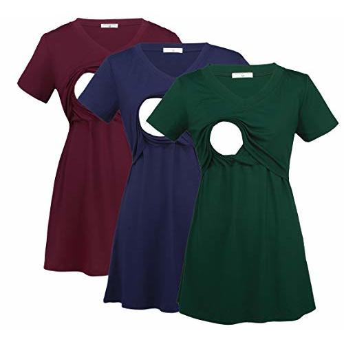 Bearsland Womens 3 Packs V Neck Nursing Tops Maternity Breastfeeding Tee Shirts