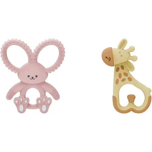 Dr. Brown's Flexees Pink Bunny & Ridgees Giraffe Silicone Baby Teethers, Designed for 3m+ Infants