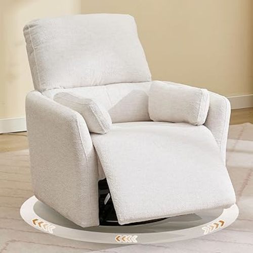Oversized Power Swivel Rocker Recliner Glider Nursery Chair Large Rocking Recliner for Adults with USB,Type-C Ports,2 Pillows Electric Rocking Reclining Chairs for Living Room,Bedroom,Suede,Beige