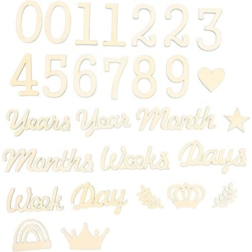 LOGOFUN Newborn Milestone Ornaments Wooden Milestone Number Wood Baby Milestone Signs Photo Props for Babay Party Decorations