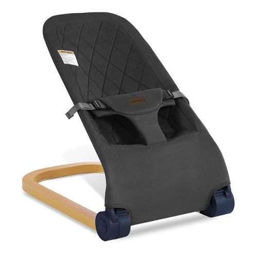 Baby Bouncer,Portable Baby Bouncer seat for Babies Newborn Bouncer Seat with 3-Point Harness.Ergonomic Design Infants Bouncy seat with Cotton Fabric Wood Grain,Natural Vibrations (Grey)